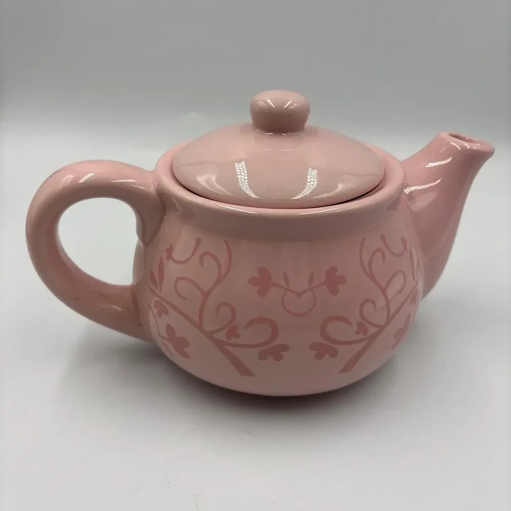 Ceramic Teapot Small Floral PINK Hand Painted Pink Decorative Kitchenware